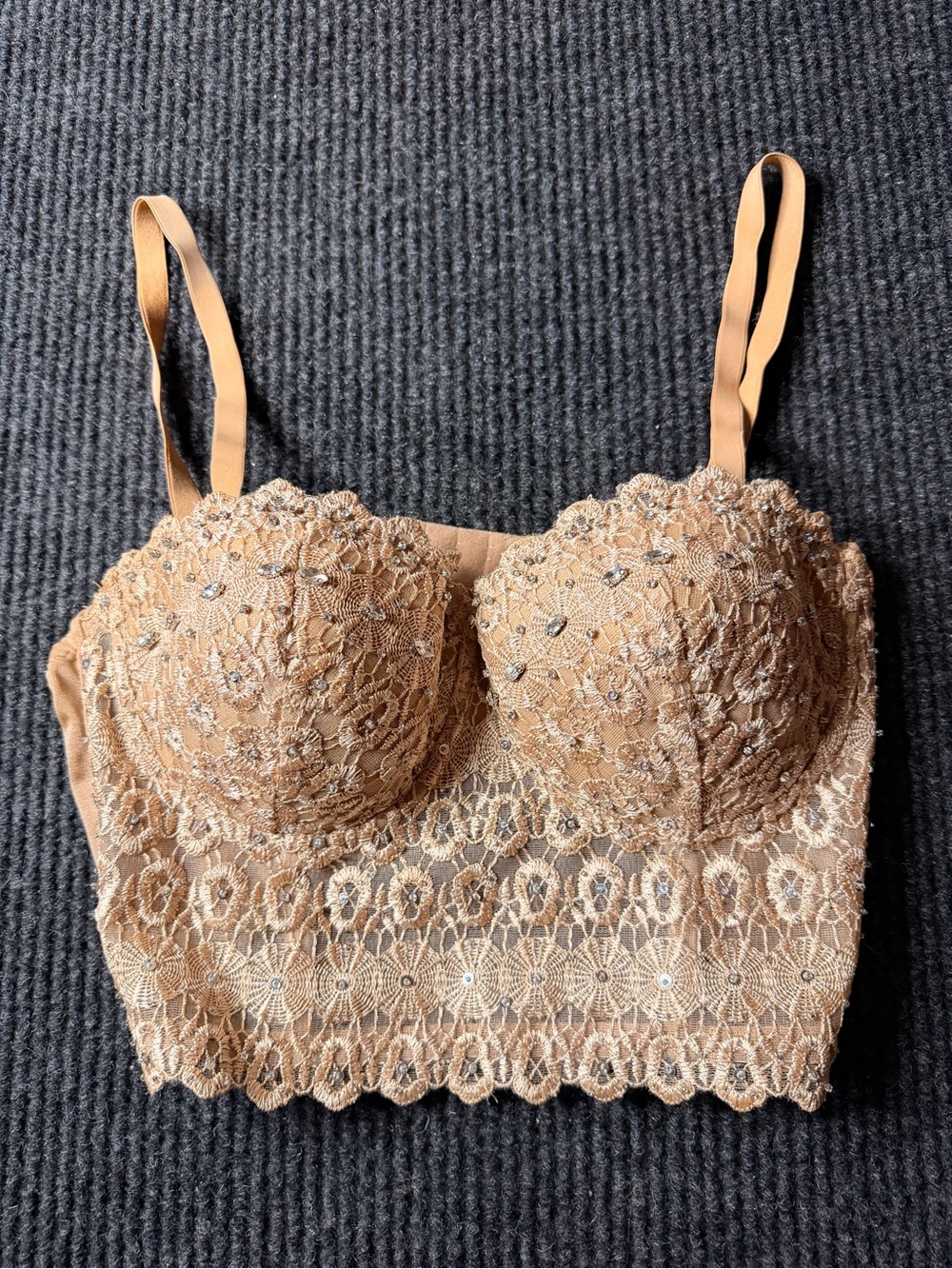 Windsor Nude Lace Rhinestone Corset Bustier Top Medium